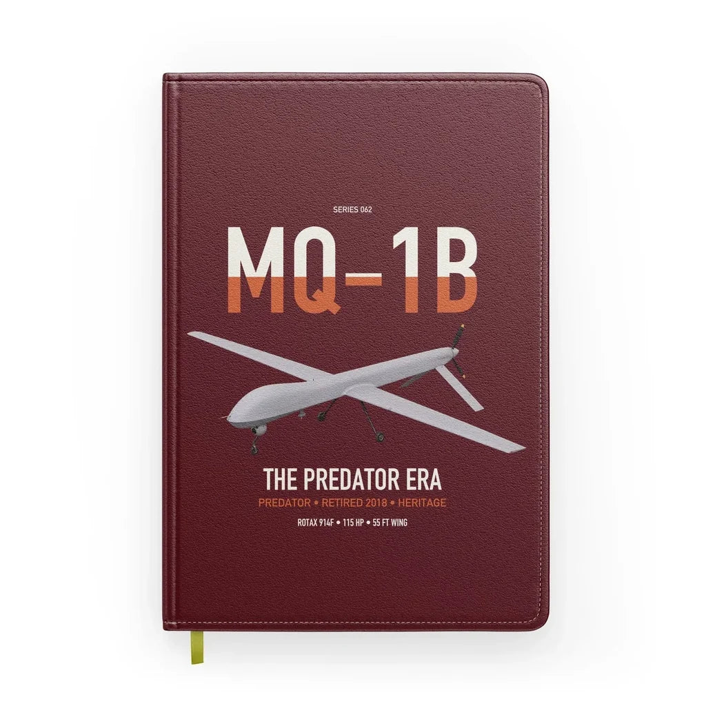 MQ-1B Predator design on dark red notebook