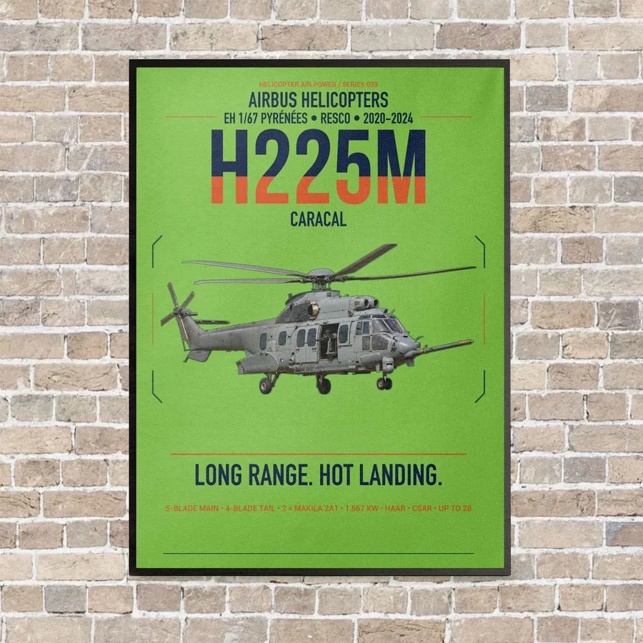 Airbus Helicopters H225M Caracal vertical canvas print - framed - light green background