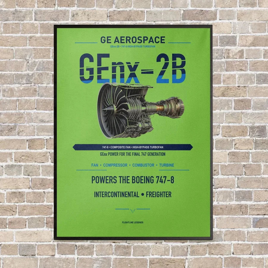 GEnx-2B vertical canvas print - framed - light green background