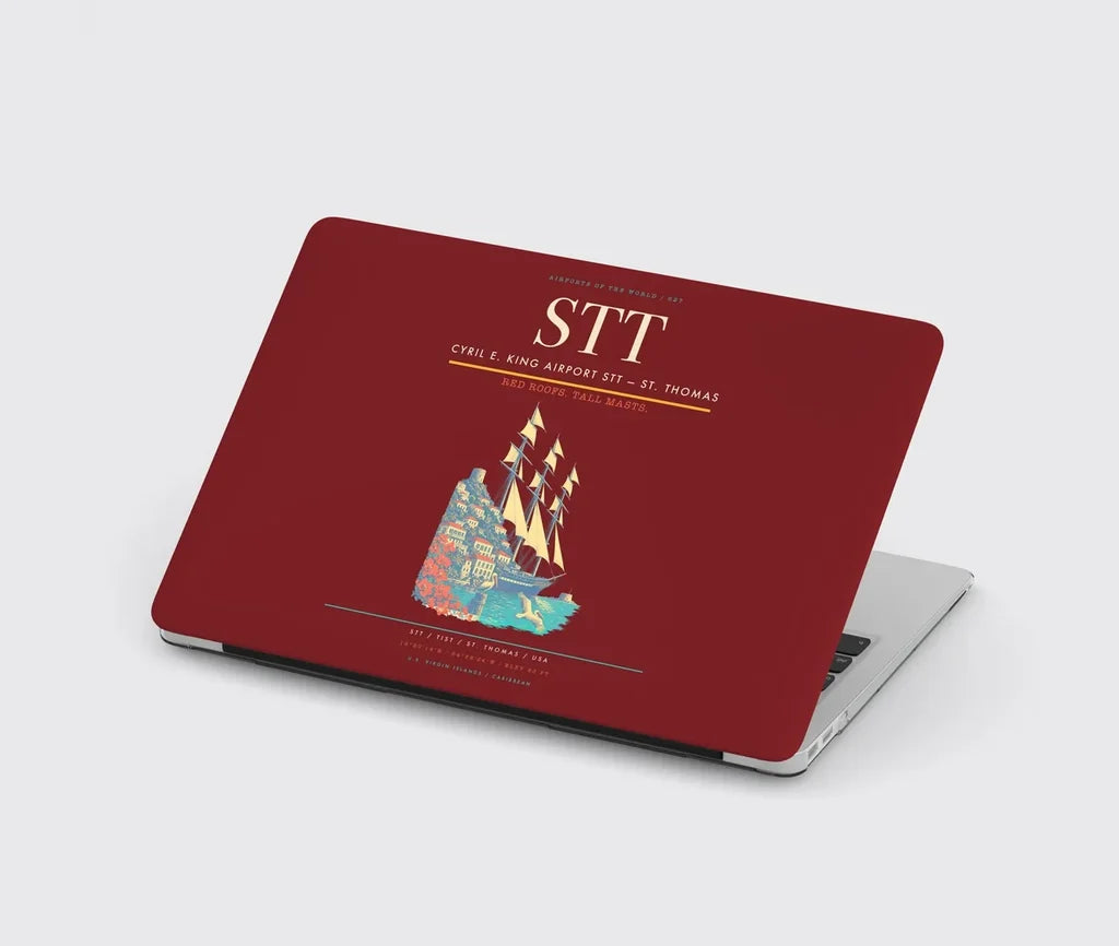 Cyril E. King Airport (STT) design on dark red MacBook case