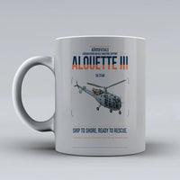 Thumbnail for Aérospatiale SA 316B Alouette III design on light gray ceramic mug, double-side print