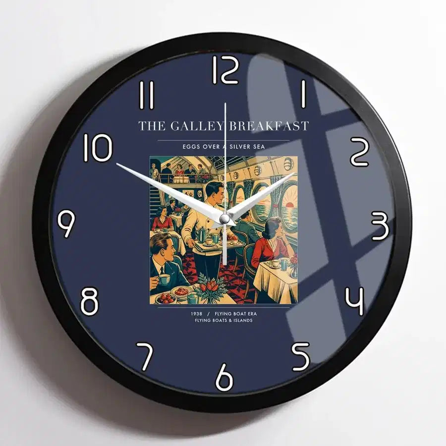VINTAGE G4184 - The Galley Breakfast - Designed Wall Clocks design on navyblue framed