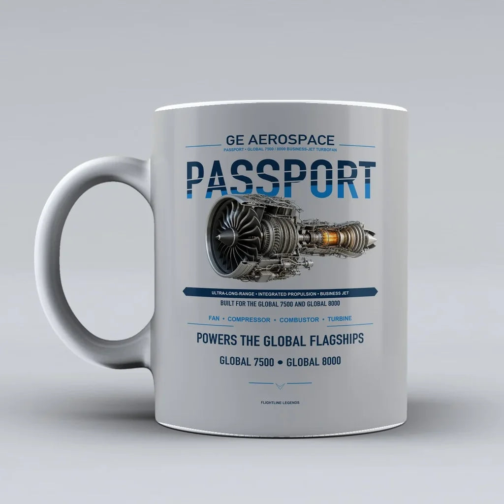 Mug design on light gray passport