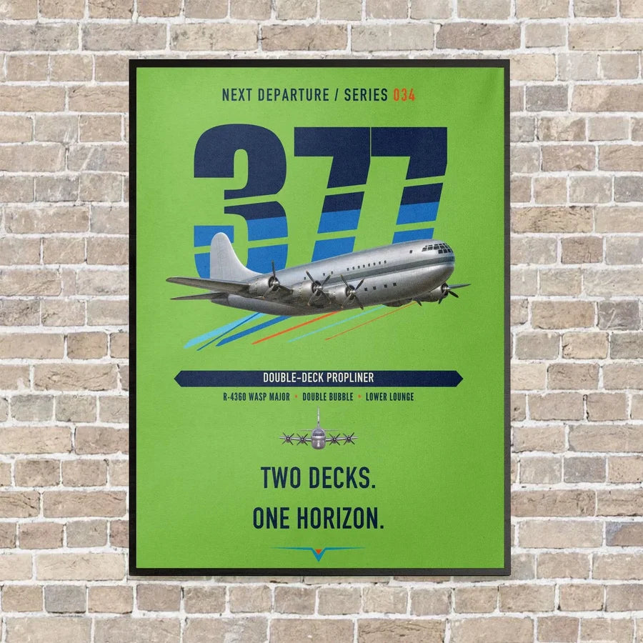 Boeing 377 Stratocruiser vertical canvas print - framed - light green background