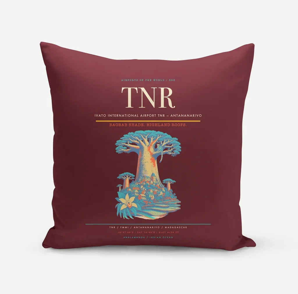 Ivato International Airport (TNR) design on dark red pillow