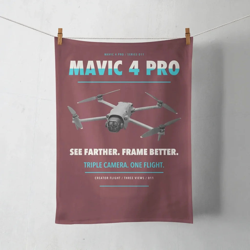 DJI Mavic 4 Pro design on dark red towel