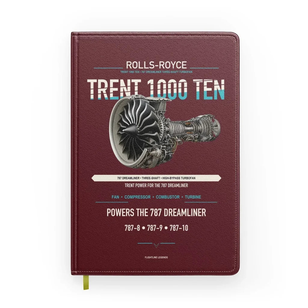 TRENT 1000 TEN design on dark red notebook