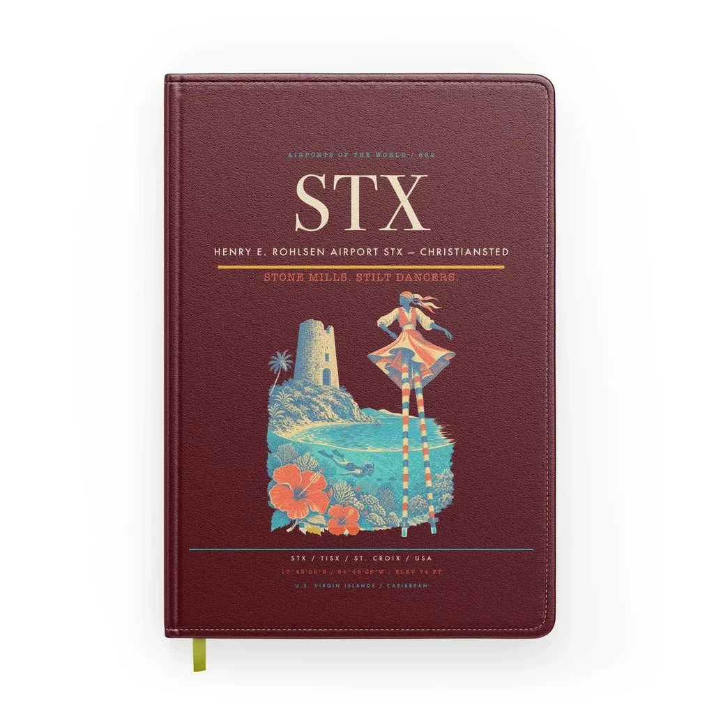 Henry E. Rohlsen Airport (STX) design on dark red notebook