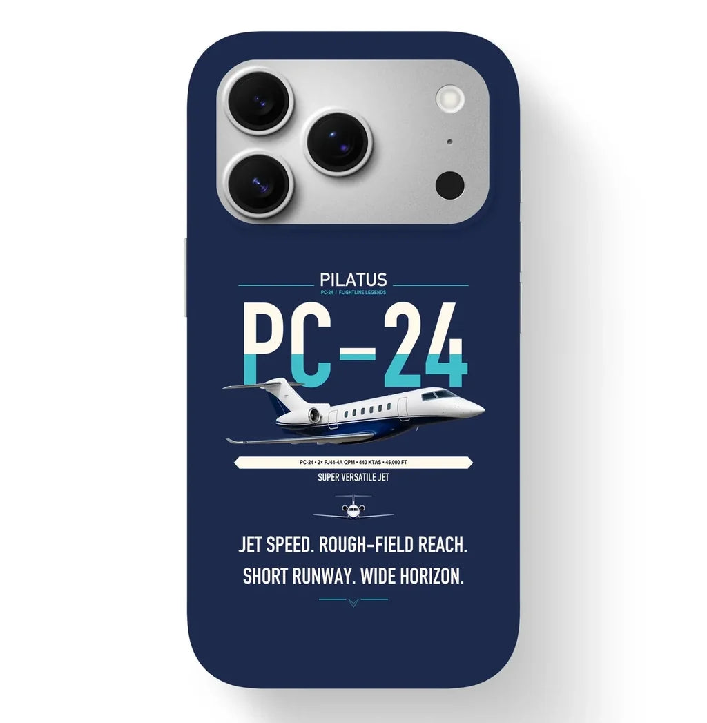 Pilatus PC-24 design on navy blue magsafe iphone case, for iPhone 17 Pro