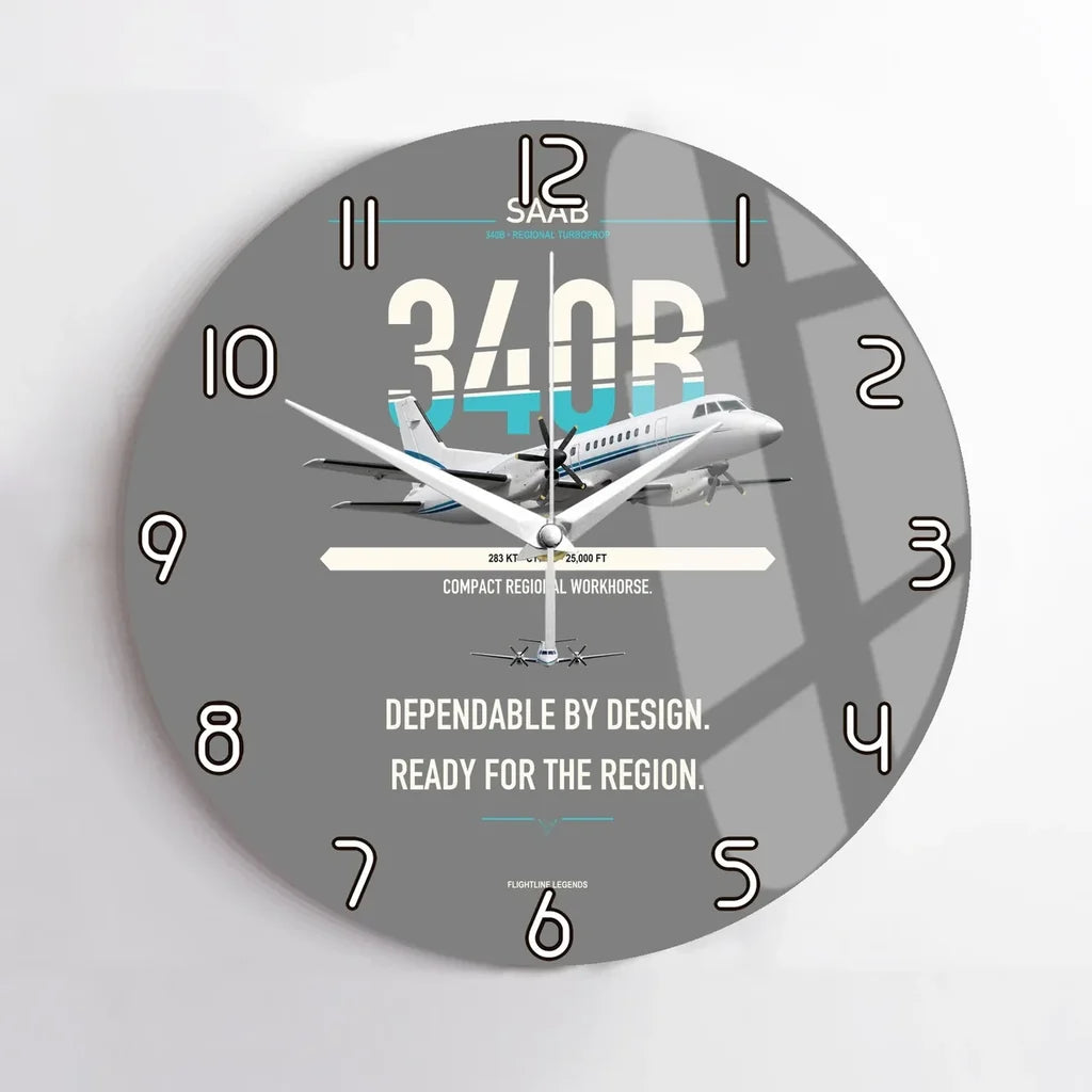 Saab 340B design on gray no frame wall clock