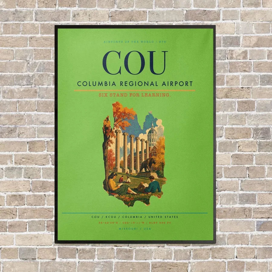 Columbia Regional Airport COU vertical canvas print - framed - light green background