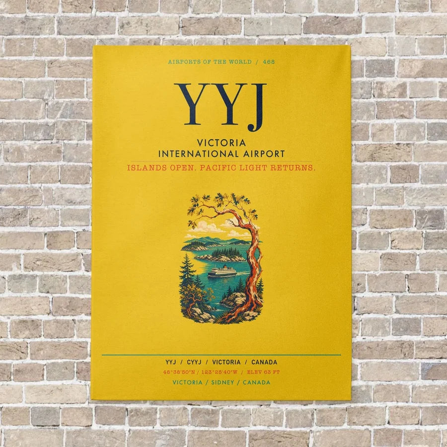 Victoria International Airport YYJ vertical canvas print - no frame - yellow background
