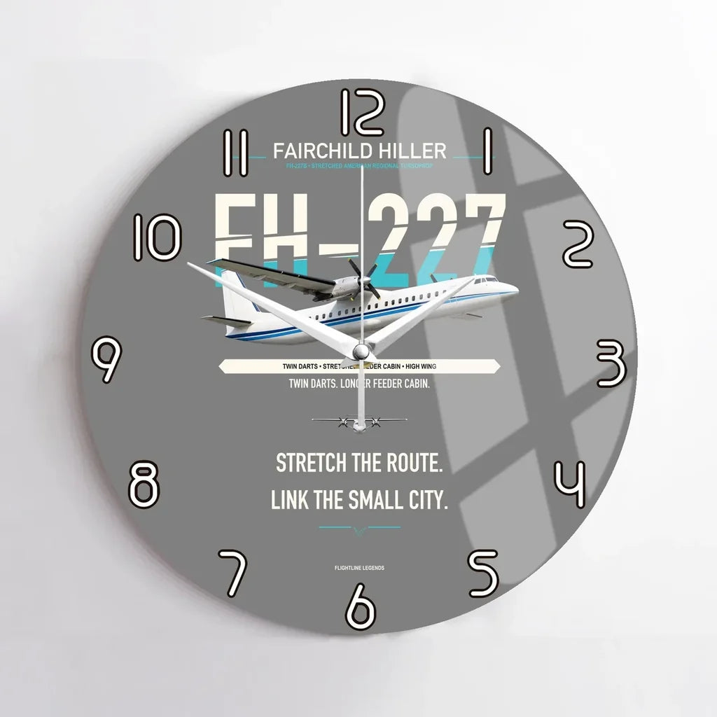 Fairchild Hiller FH-227B design on gray no frame wall clock