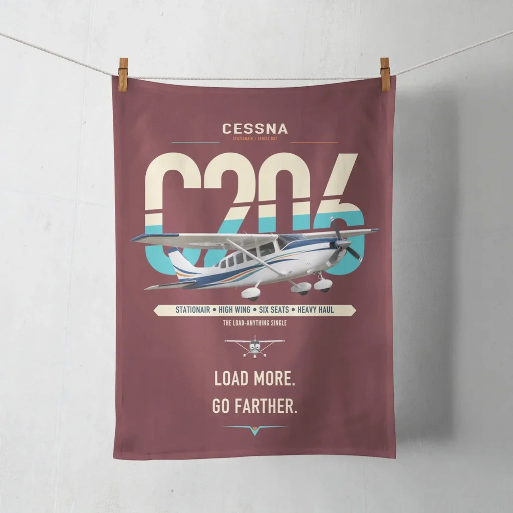 Cessna 206 Stationair design on dark red towel