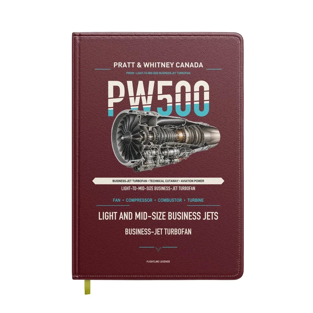 PW500 design on dark red notebook
