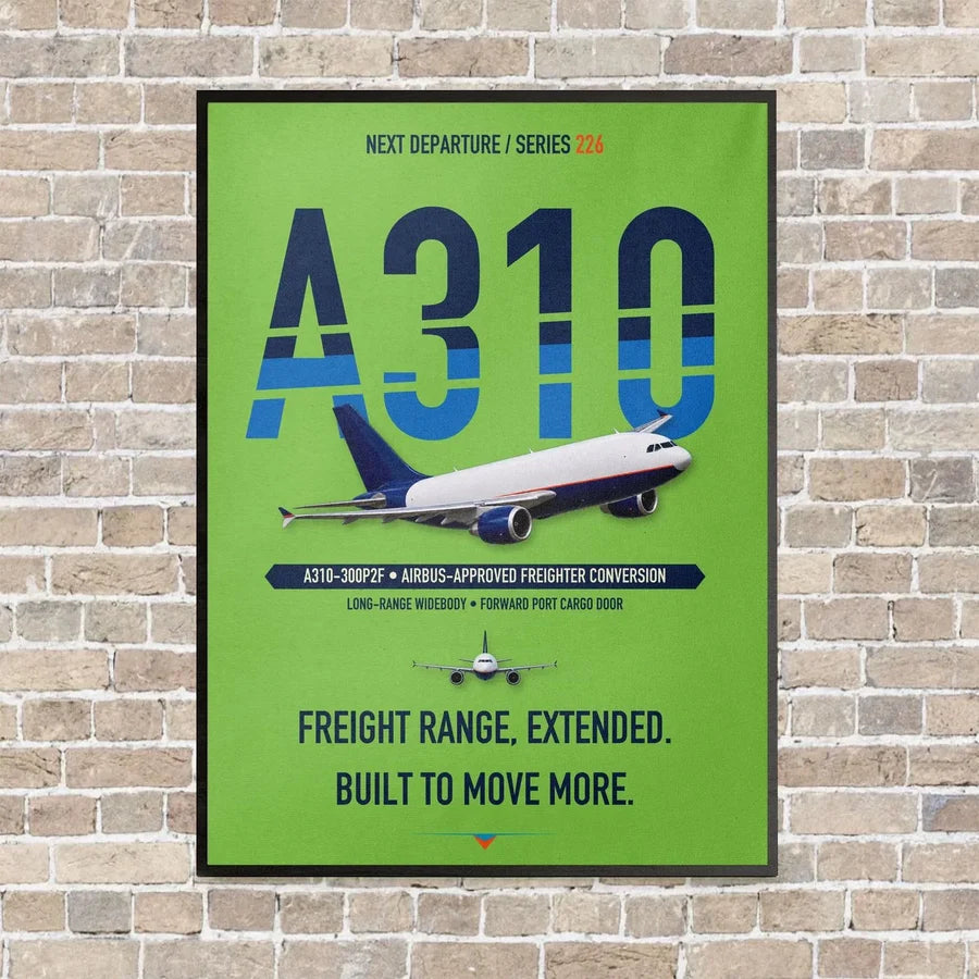 Airbus A310-300P2F vertical canvas print - framed - light green background