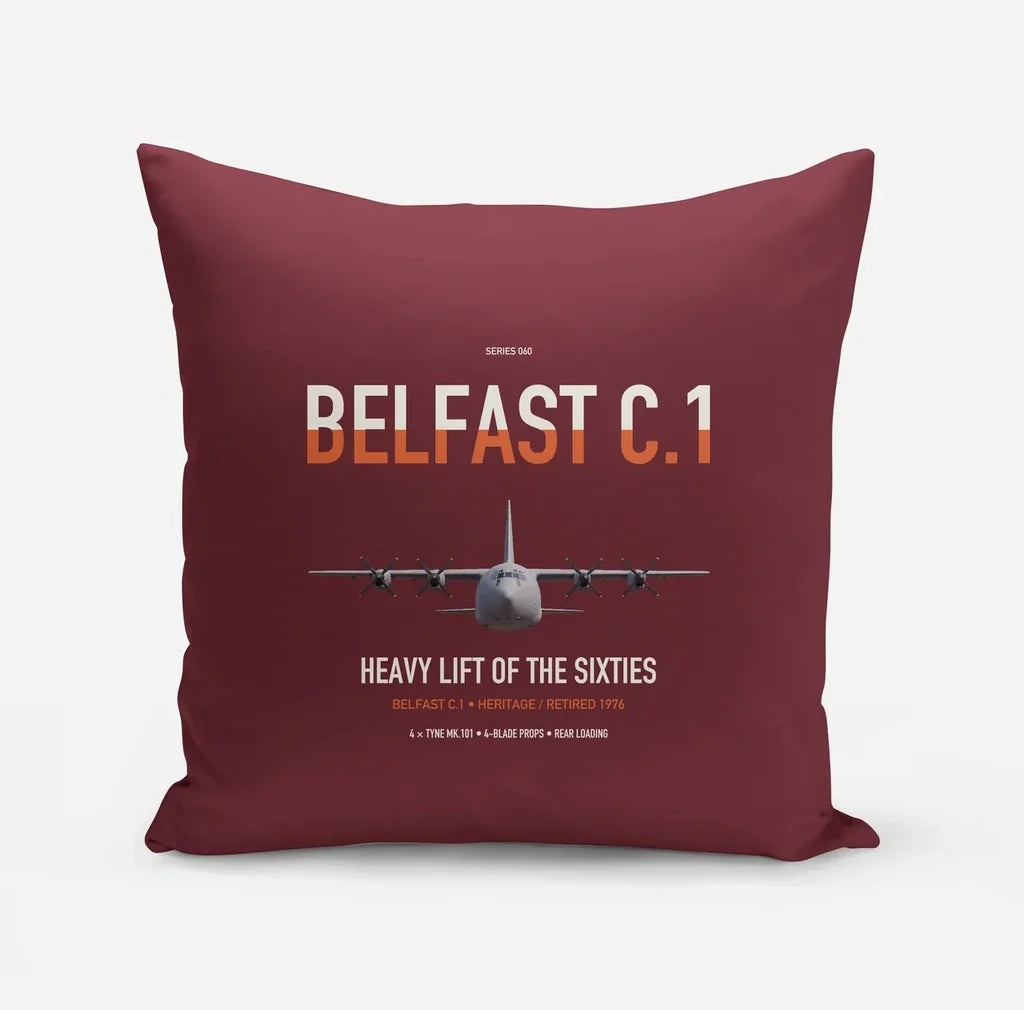 Short Belfast C.1 design on dark red pillow
