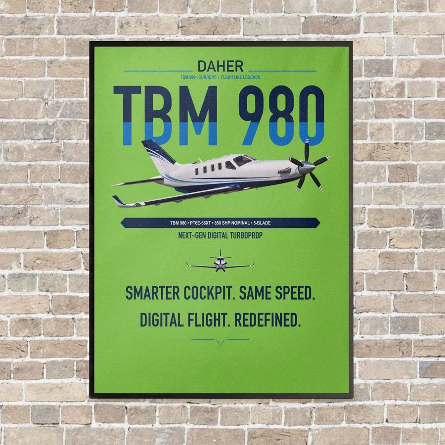Daher TBM 980 vertical canvas print - framed - light green background
