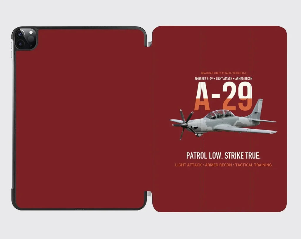 A-29 Super Tucano Light Attack design on dark red ipad tablet case