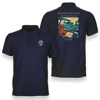 Thumbnail for VINTAGE G4363 - The Cliff Nest Survey - Double-Side Polo T-Shirt design on navyblue