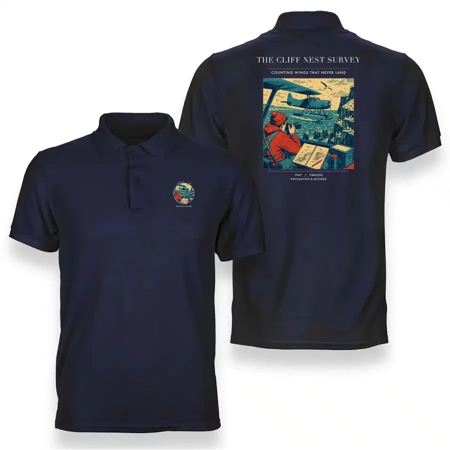 VINTAGE G4363 - The Cliff Nest Survey - Double-Side Polo T-Shirt design on navyblue