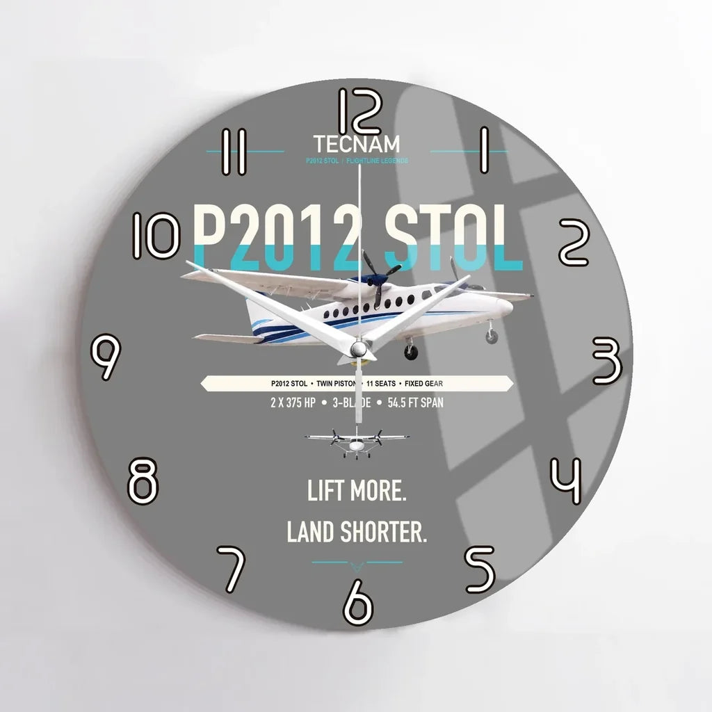 Tecnam P2012 STOL design on gray no frame wall clock