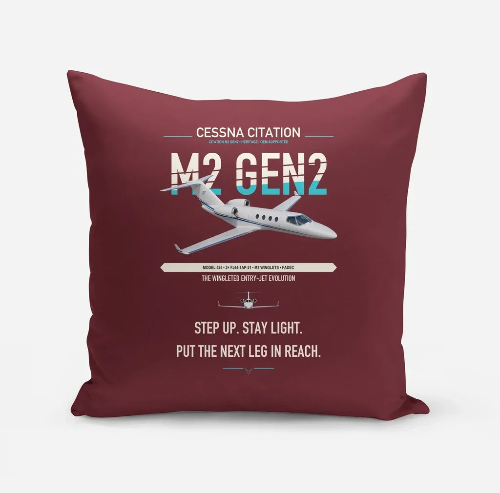 Cessna Citation M2 Gen2 design on dark red pillow