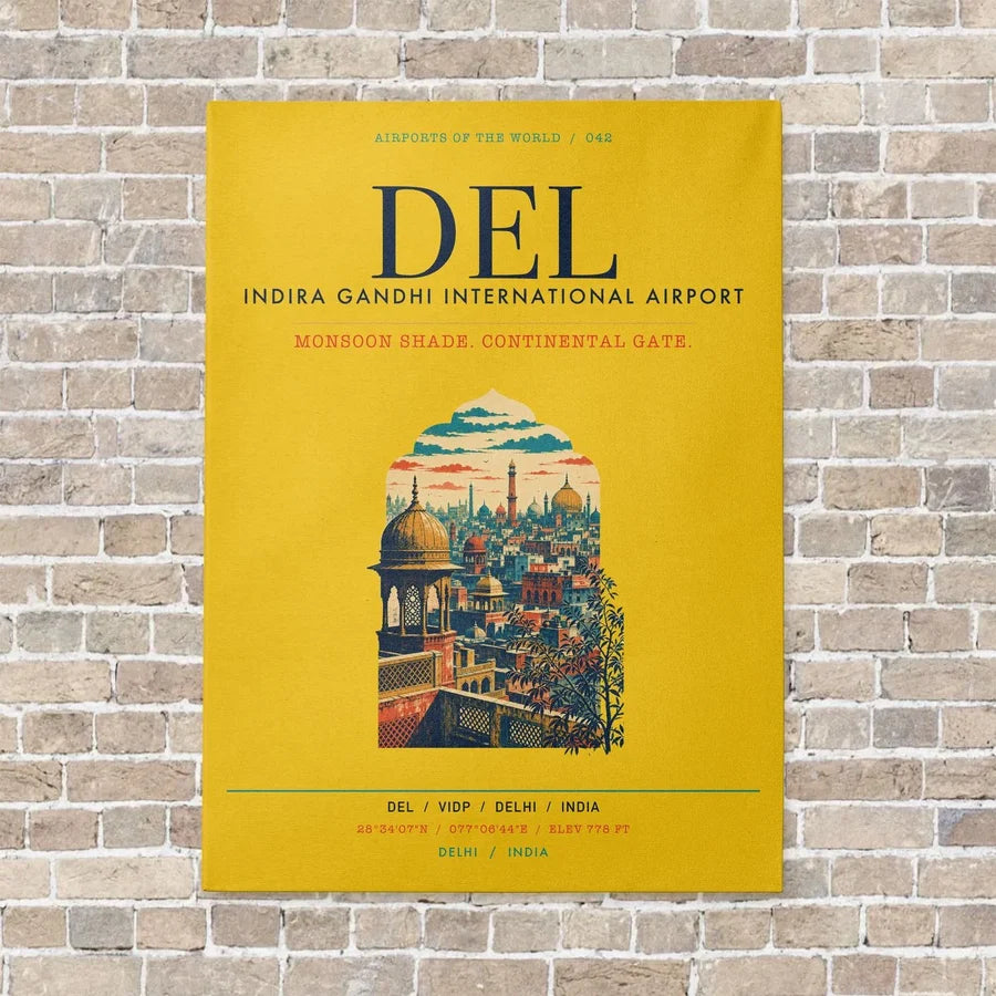 Indira Gandhi International Airport Delhi DEL vertical canvas print - no frame - yellow background