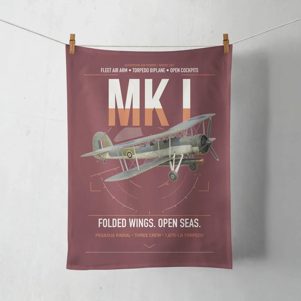 Fairey Swordfish Mk I design on dark red towel