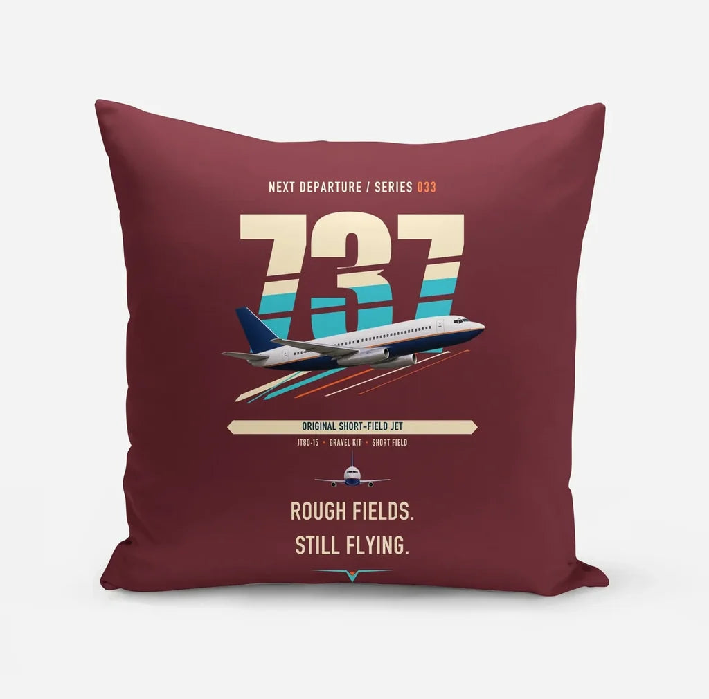 Boeing 737-200 design on dark red pillow