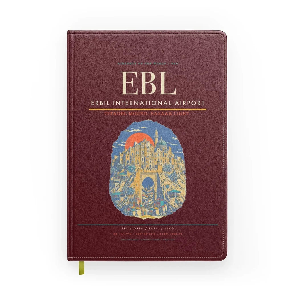 Erbil International Airport (EBL) design on dark red notebook
