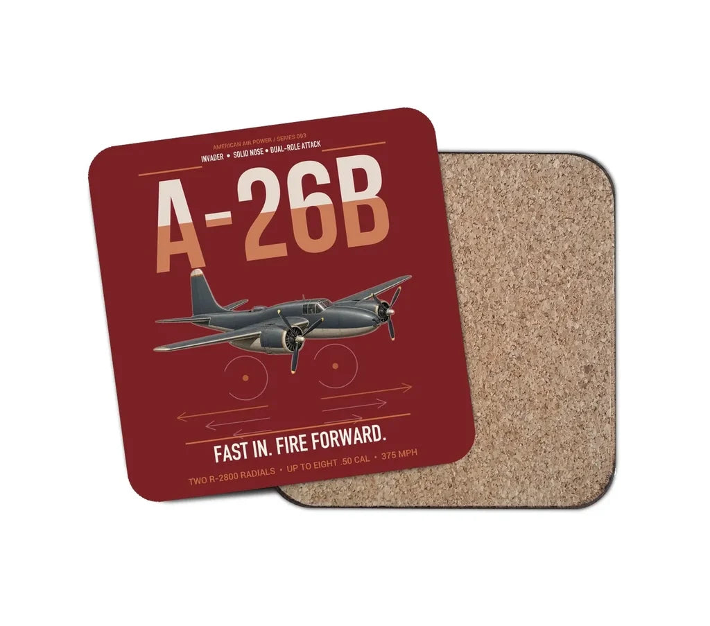 A-26B Invader design on dark red 1 piece coaster