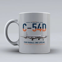 Thumbnail for C-54D Skymaster design on light gray ceramic mug, double-side print