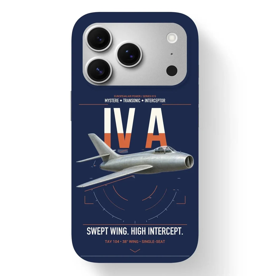 Dassault Mystère IV A design on navy blue magsafe iphone case, for iPhone 17 Pro