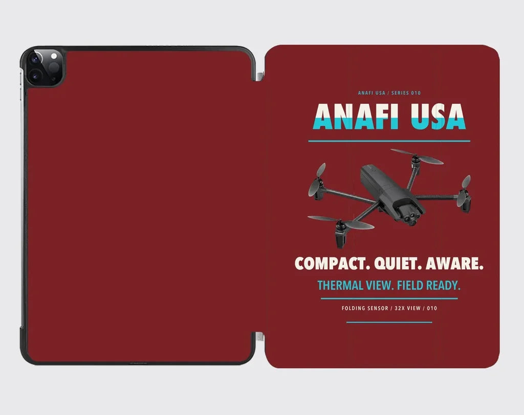 Parrot ANAFI USA design on dark red ipad tablet case