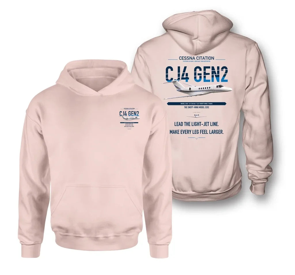 Cessna Citation CJ4 Gen2 design on pink double-side hoodie, double-side print