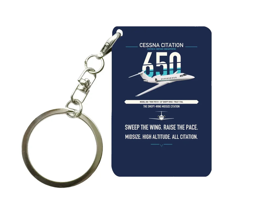 Cessna Citation 650 - Citation III design on navy blue designed key chain, double-side print