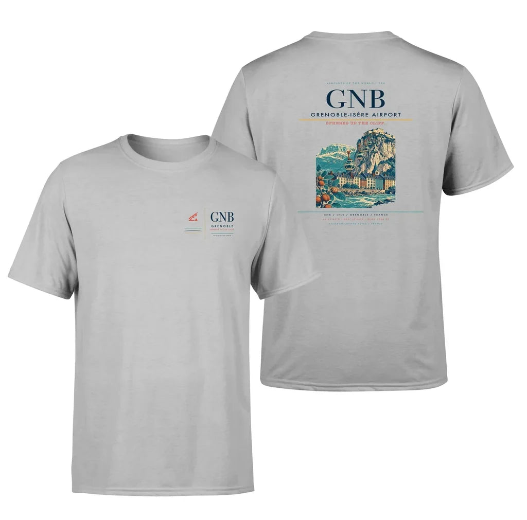 Grenoble-Isère Airport (GNB) design printed on light gray double-side t-shirt