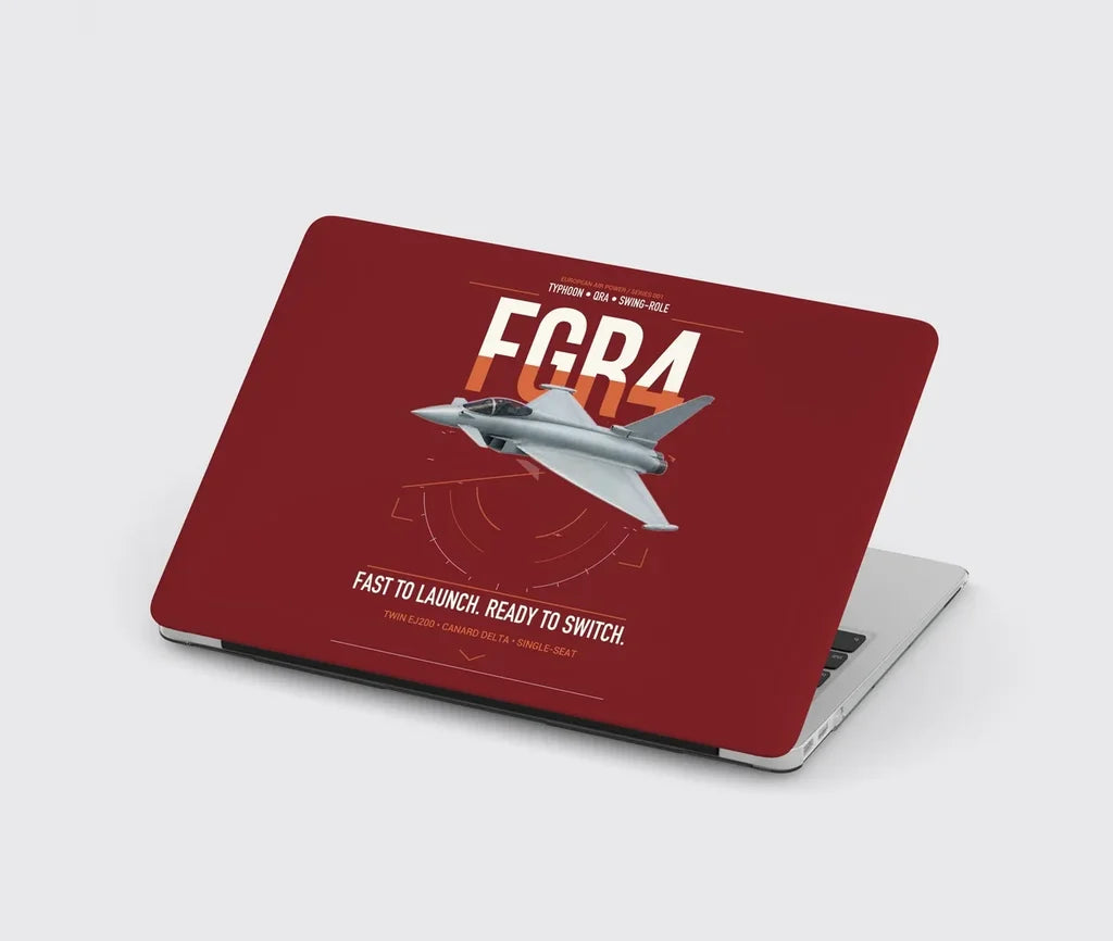 Eurofighter Typhoon FGR4 design on dark red MacBook case