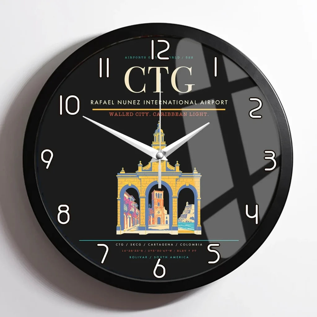 Rafael Nunez International Airport CTG Wall-Clock Framed - Black