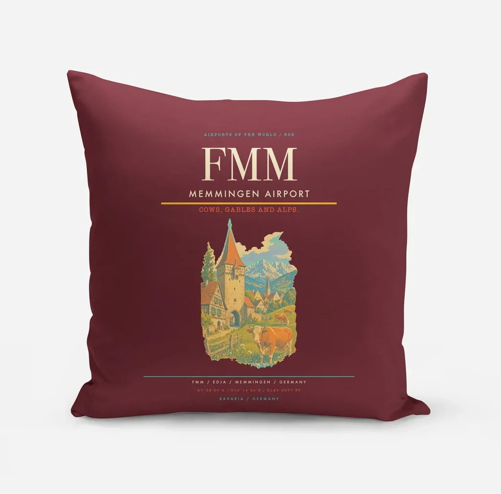 Memmingen Airport (FMM) design on dark red pillow