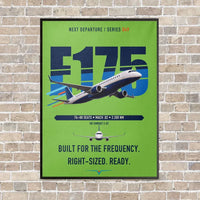 Thumbnail for Embraer E175 vertical canvas print - framed - light green background