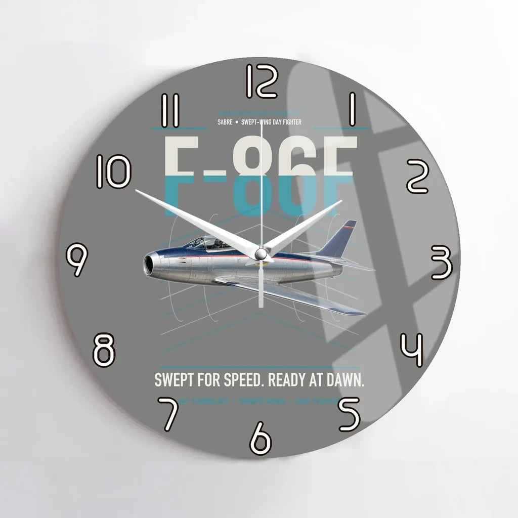 F-86F Sabre design on gray no frame wall clock