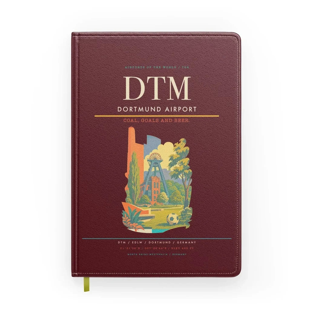Dortmund Airport (DTM) design on dark red notebook