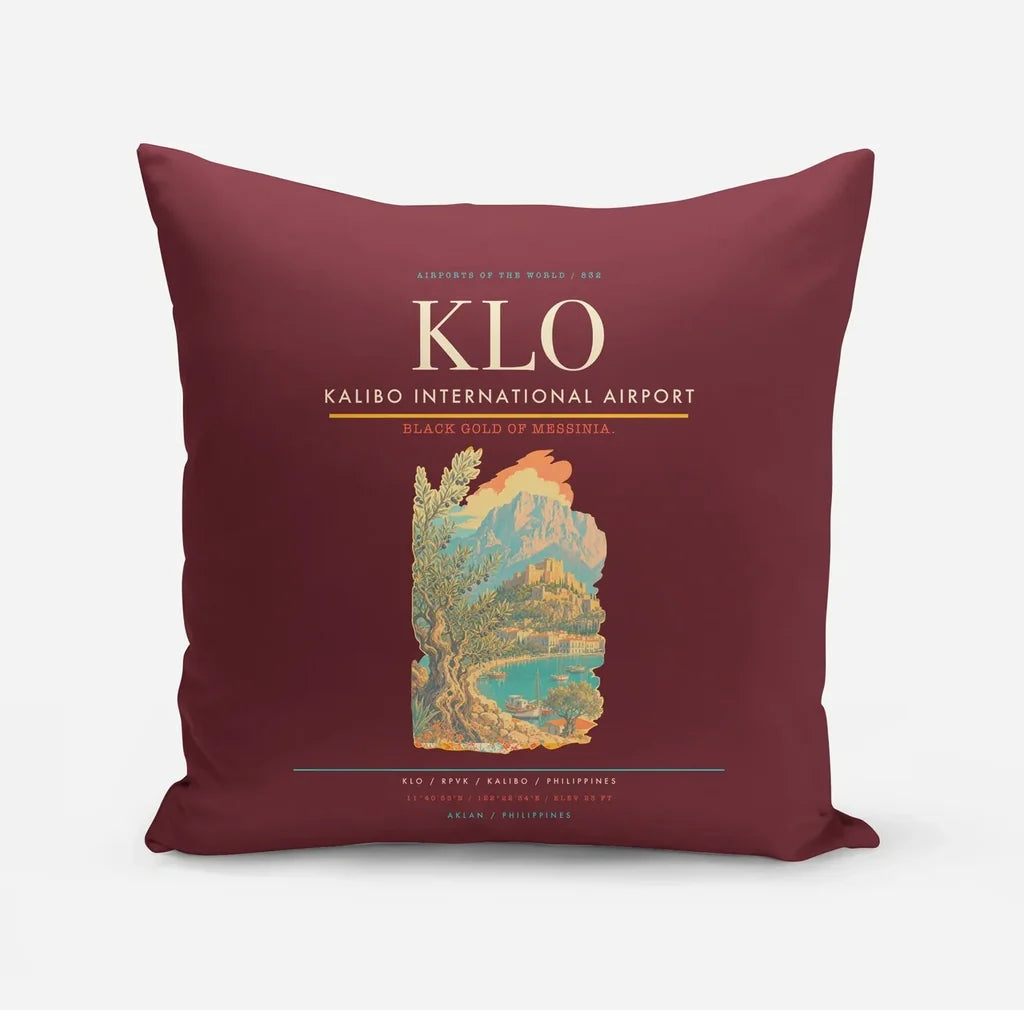 Kalibo International Airport (KLO) design on dark red pillow