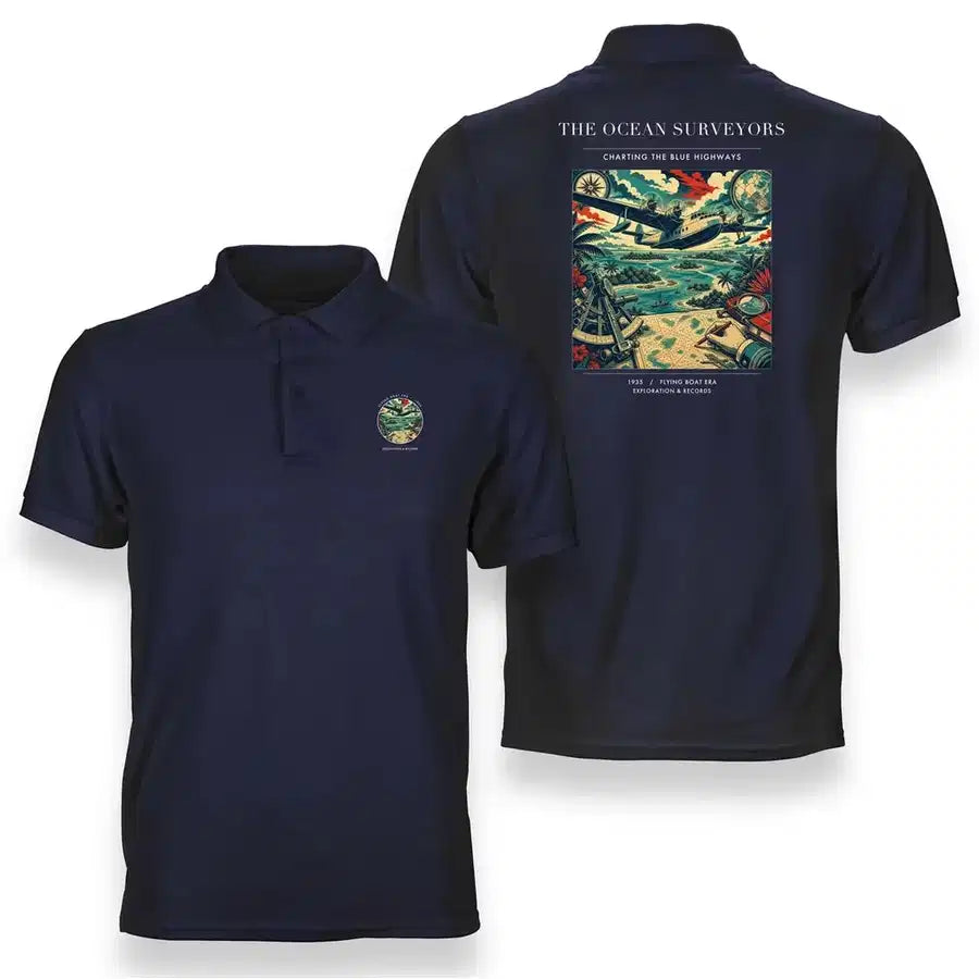 VINTAGE G4064 - The Ocean Surveyors - Double-Side Polo T-Shirt design on navyblue