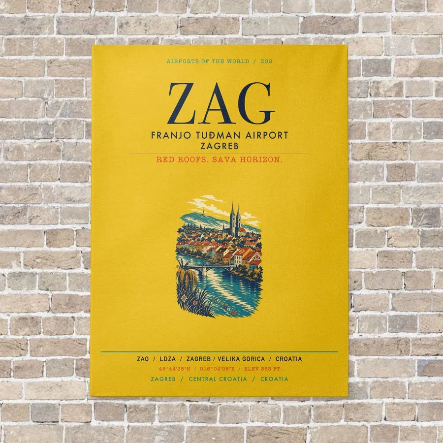 Franjo Tuđman Airport Zagreb ZAG vertical canvas print - no frame - yellow background