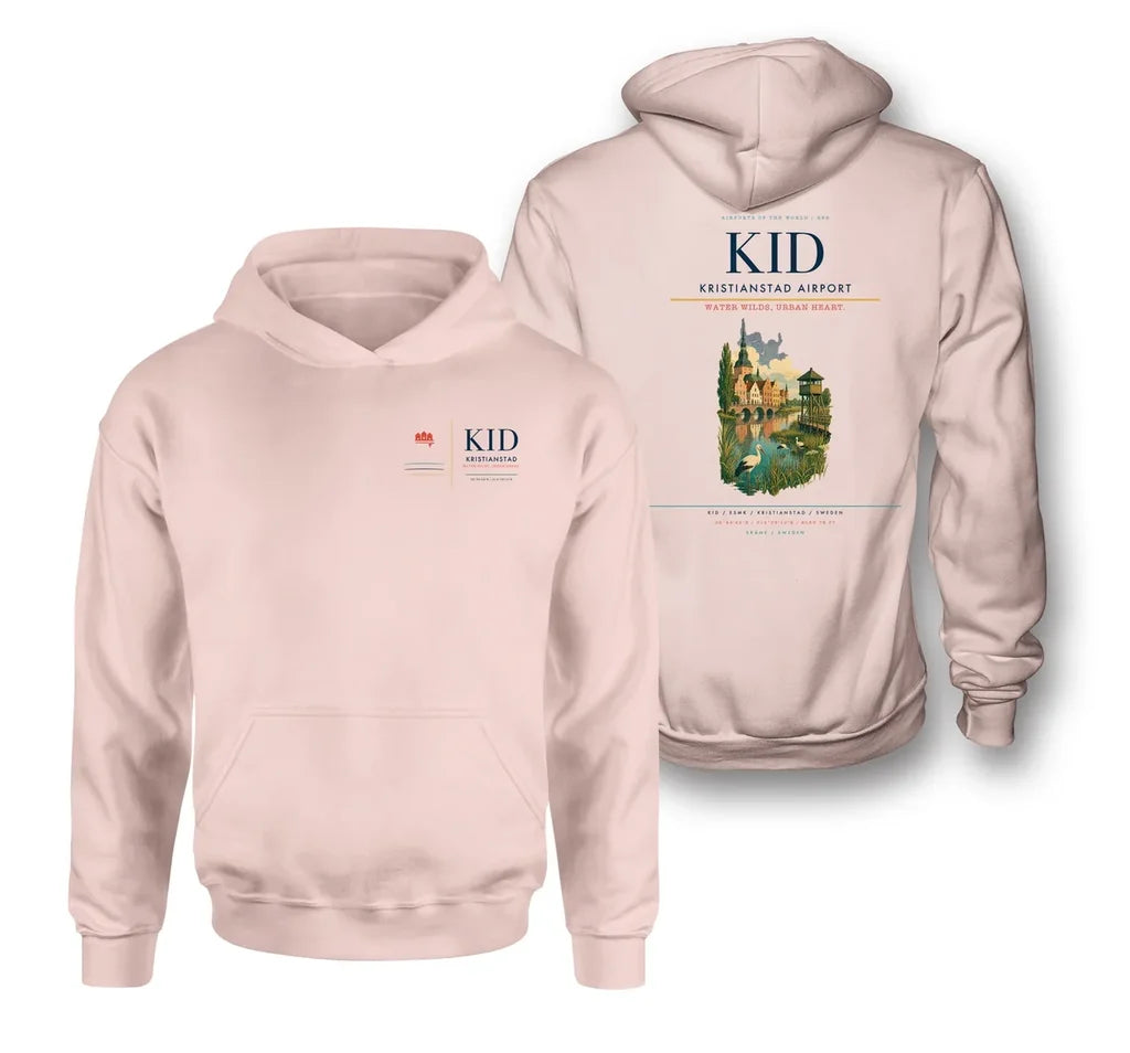 Kristianstad Airport (KID) design on pink double-side hoodie