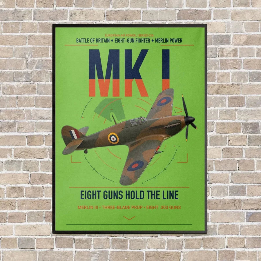 Hawker Hurricane Mk I vertical canvas print - framed - light green background