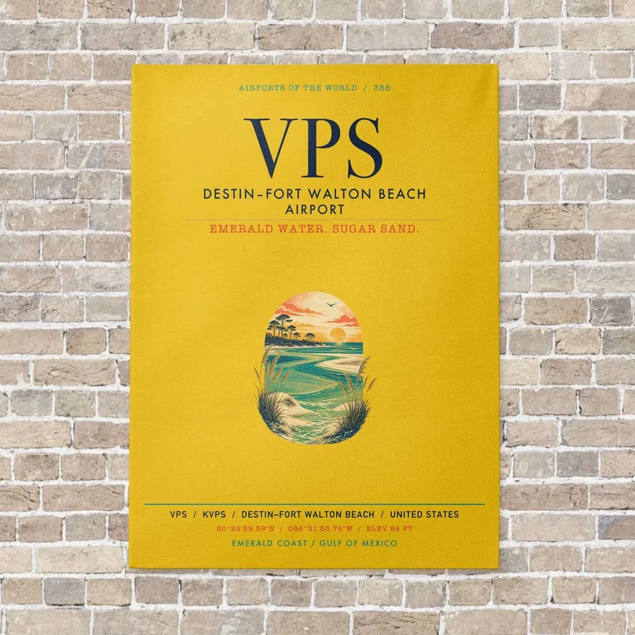 Destin Fort Walton Beach Airport VPS vertical canvas print - no frame - yellow background